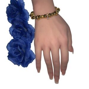 “I” Gold Tone Beaded Crystal Bracelet